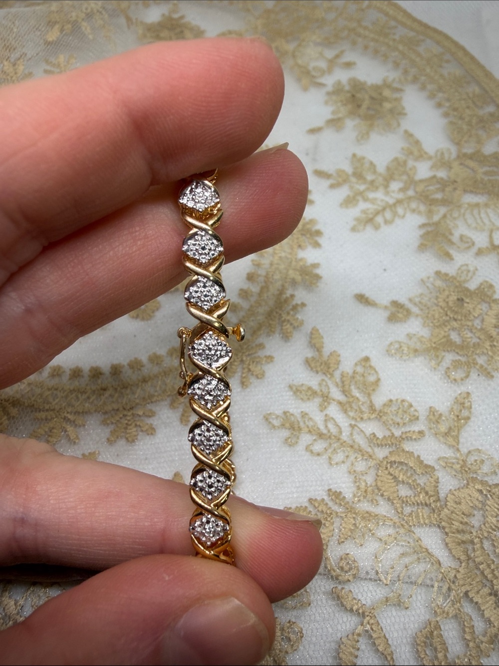 Vintage Estate Marquise Diamond Tennis Bracelet Gold-Finished 925 Sterling - Picture 9 of 9